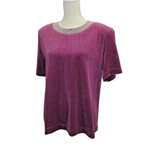 Velvet Top VTG Womens L 14/16 Two Tone Purple Shoulder Pads Graver Studio Retro